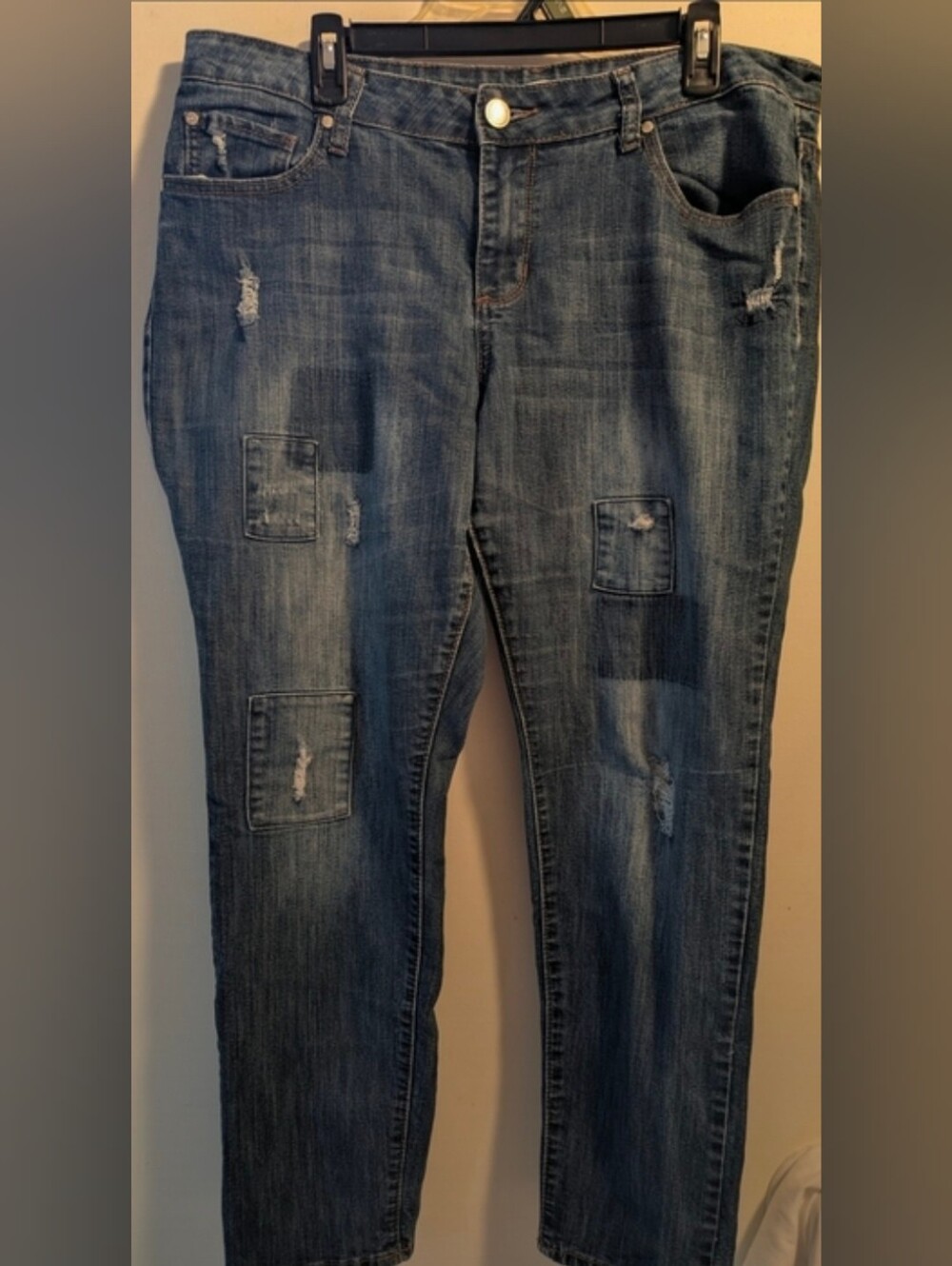 Women’s Blue Distressed Patch Jeans